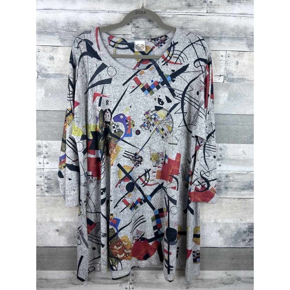 Et' Lois Abstract Kandisnky Print Long Sleeve Gray Blouse/ Tunic XL
